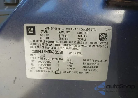 2013 Chevrolet Equinox 1Lt from USA, damaged, VIN 2GNFLEEK0D6332520